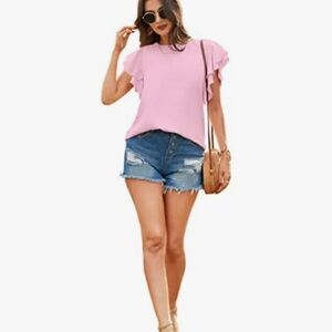 Pink Ruffle Sleeve Women's Top